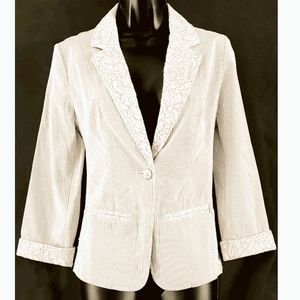 CHICOS Lace Trimmed Striped Blazer